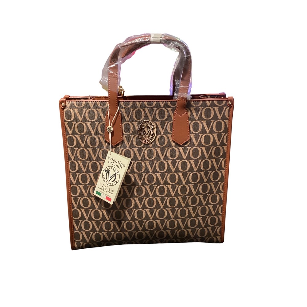 Valentino Orlandi Brown VOVO Monogram Vegan Leather Tote Bag‎ NWT